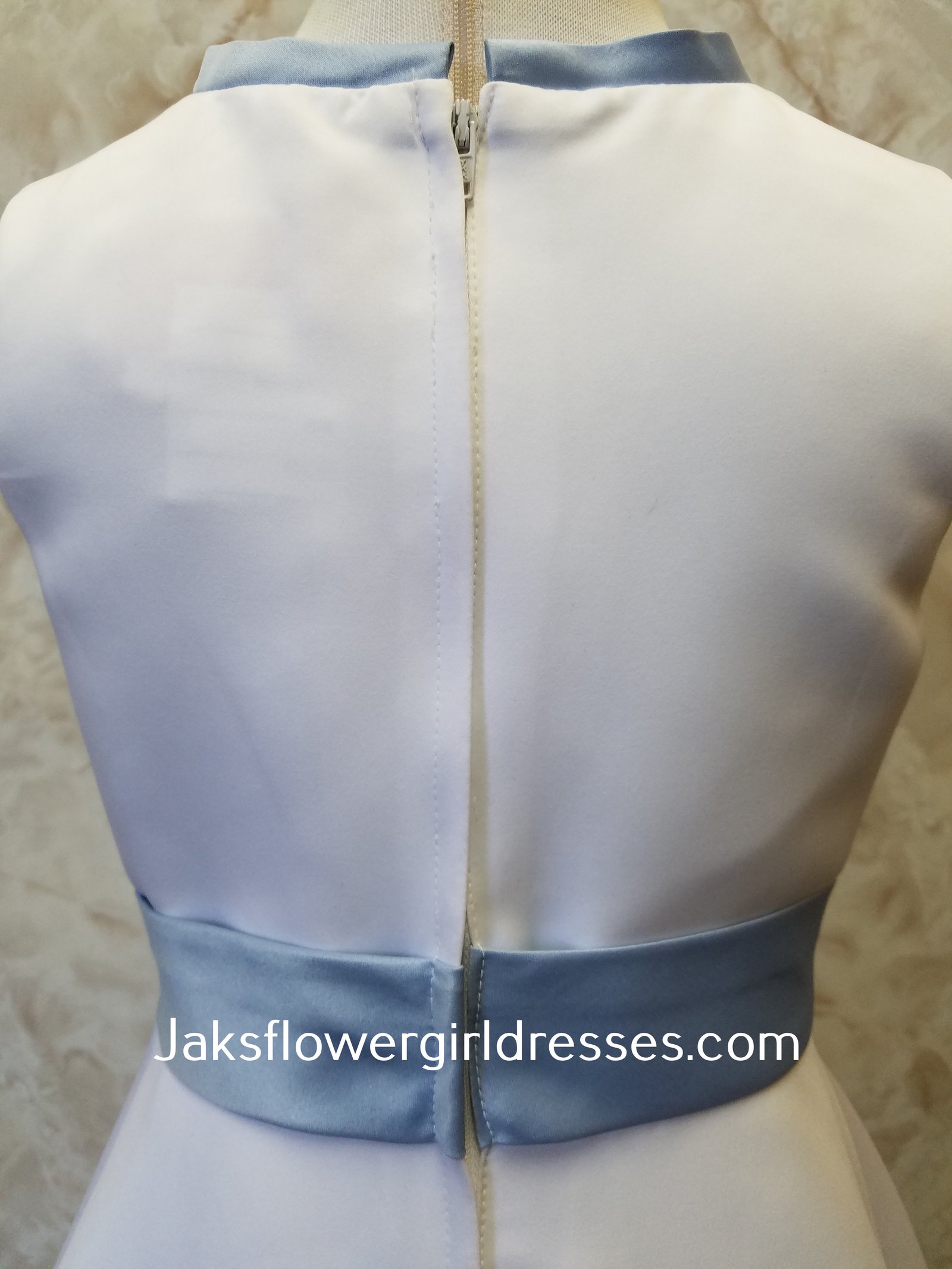 blue and white flower girl dress